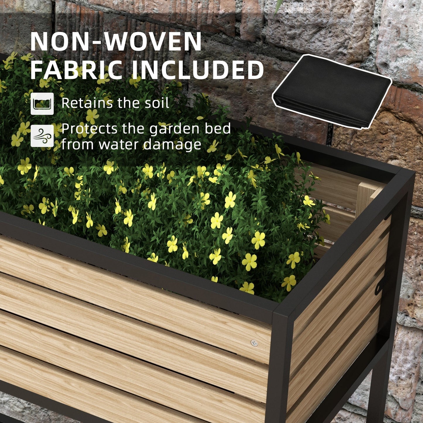 Elevated Planter Box, Wooden Raised Garden Bed with Storage Shelf for Flowers, Vegetables, Herbs, Light Brown Elevated Garden Beds   at Gallery Canada