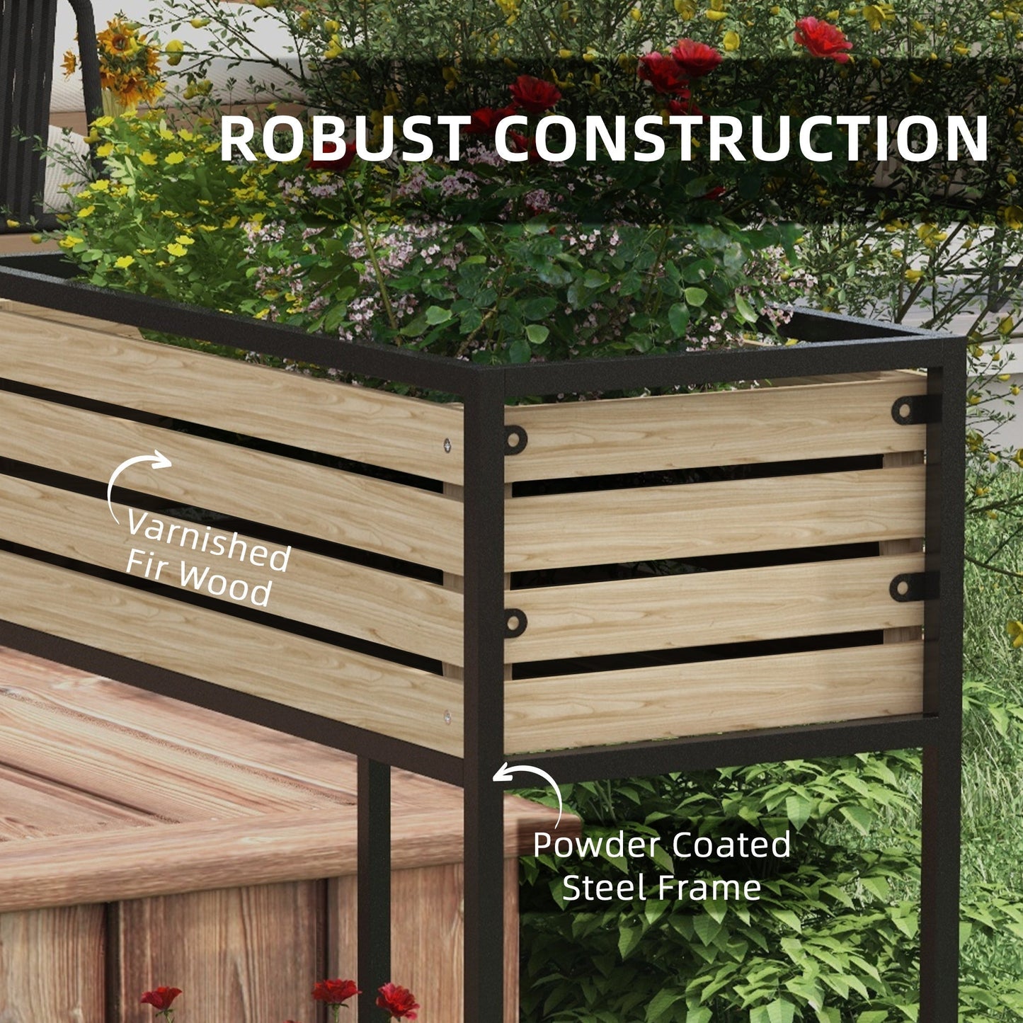 Elevated Planter Box, Wooden Raised Garden Bed with Storage Shelf for Flowers, Vegetables, Herbs, Light Brown Elevated Garden Beds   at Gallery Canada