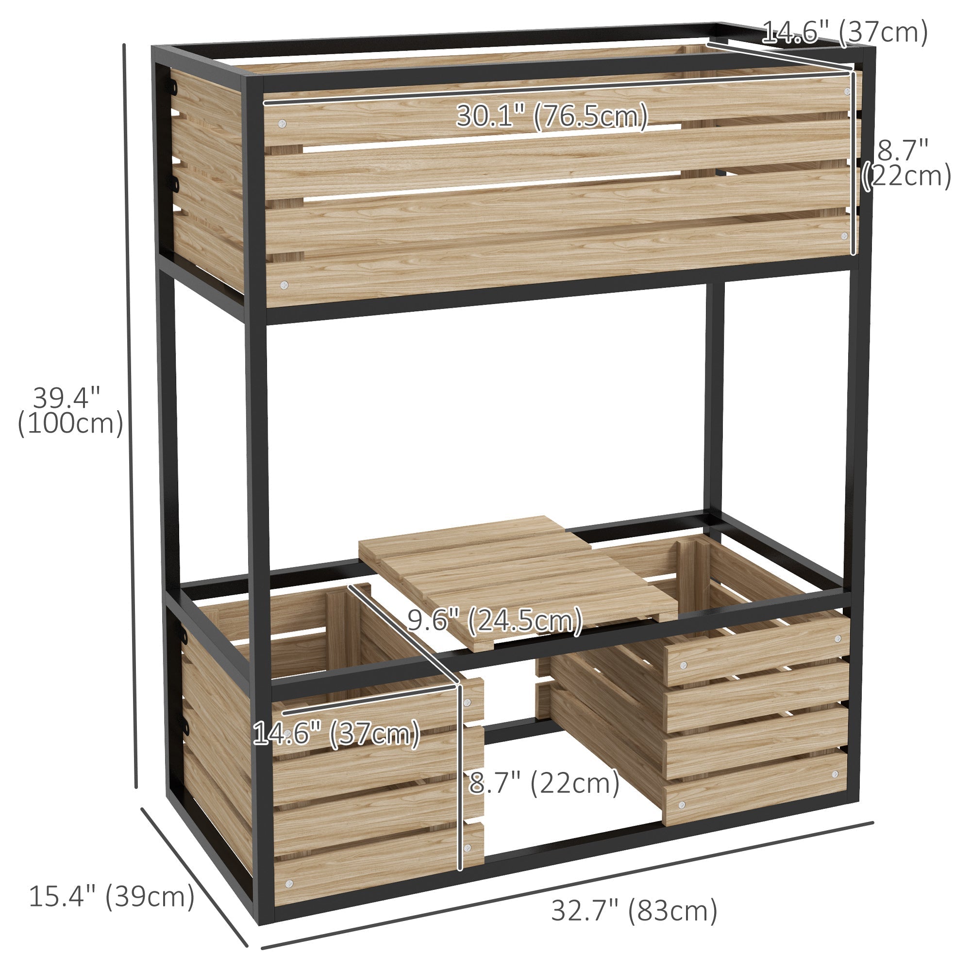 Elevated Planter Box, Wooden Raised Garden Bed with Storage Shelf for Flowers, Vegetables, Herbs, Light Brown Elevated Garden Beds   at Gallery Canada