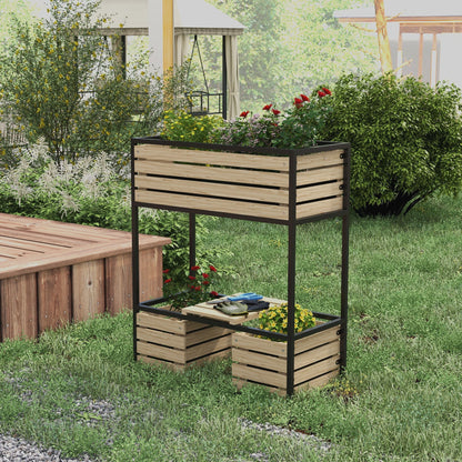 Elevated Planter Box, Wooden Raised Garden Bed with Storage Shelf for Flowers, Vegetables, Herbs, Light Brown Elevated Garden Beds   at Gallery Canada