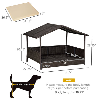 Elevated Rattan Dog House Outdoor with Canopy, Wicker Dog Bed with Water-Resistant Cushion, for Small and Medium Dogs Cream White Houses, Kennels & Pens Multi Colour  at Gallery Canada