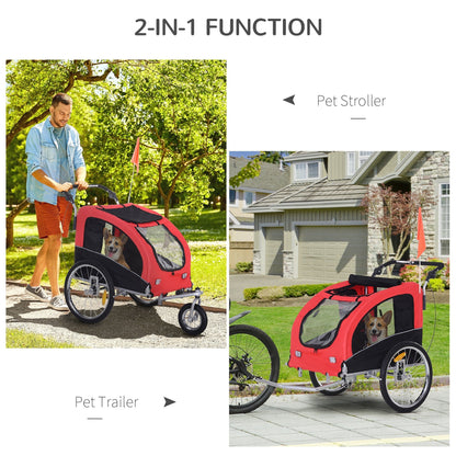 Elite II Dog Bike Trailer 2-In-1 Pet Stroller Cart Bicycle Wagon Cargo Carrier Attachment for Travel with Suspension and Storage Pockets, Red Dog Bike Trailers & Strollers   at Gallery Canada