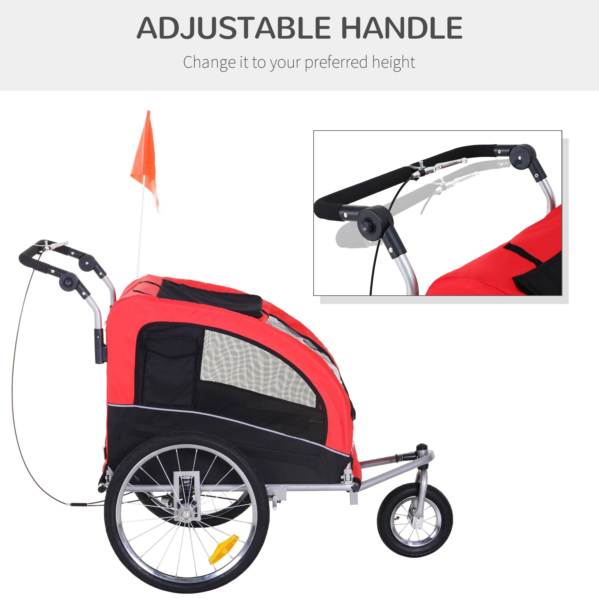 Elite II Dog Bike Trailer 2-In-1 Pet Stroller Cart Bicycle Wagon Cargo Carrier Attachment for Travel with Suspension and Storage Pockets, Red Dog Bike Trailers & Strollers   at Gallery Canada