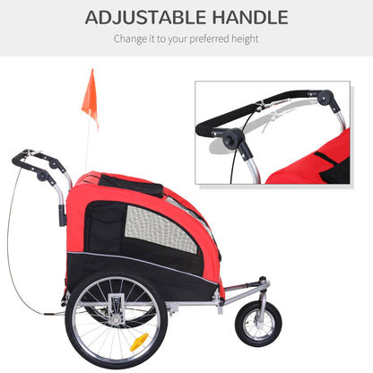 Elite II Dog Bike Trailer 2-In-1 Pet Stroller Cart Bicycle Wagon Cargo Carrier Attachment for Travel with Suspension and Storage Pockets, Red Dog Bike Trailers & Strollers   at Gallery Canada