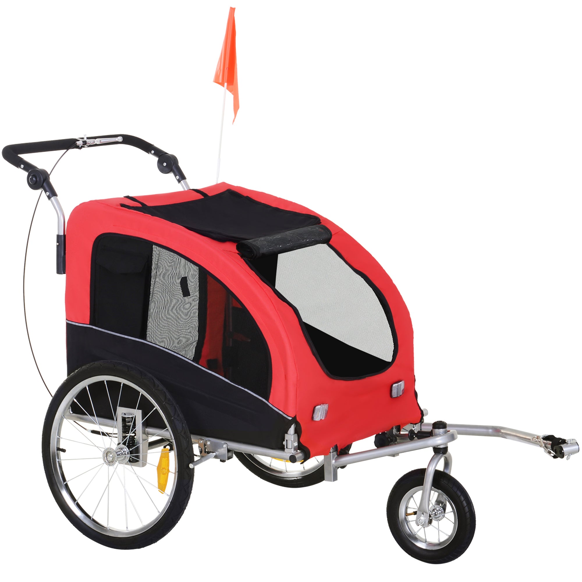 Elite II Dog Bike Trailer 2-In-1 Pet Stroller Cart Bicycle Wagon Cargo Carrier Attachment for Travel with Suspension and Storage Pockets, Red Dog Bike Trailers & Strollers Red  at Gallery Canada