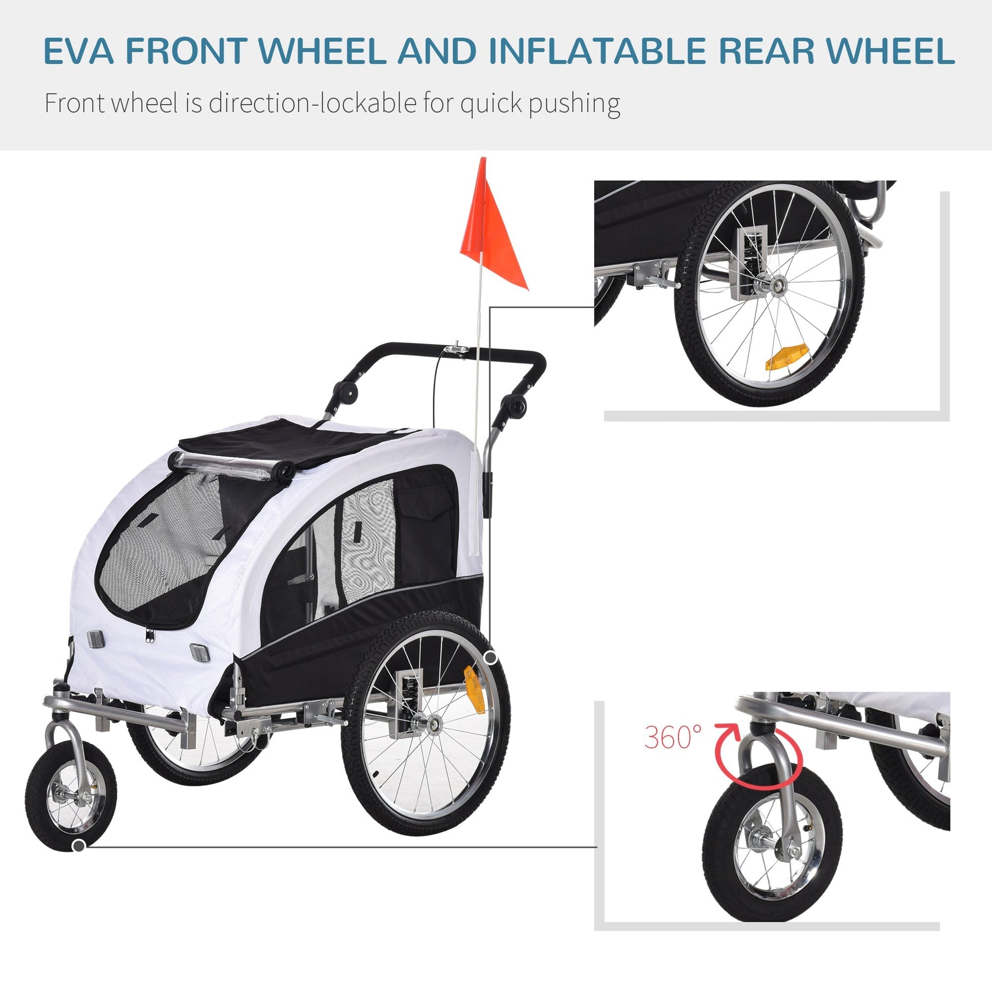 Elite II Dog Bike Trailer 2-In-1 Pet Stroller Cart Bicycle Wagon Cargo Carrier Attachment for Travel with Suspension and Storage Pockets, White Dog Bike Trailers & Strollers   at Gallery Canada