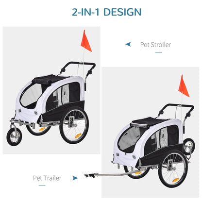 Elite II Dog Bike Trailer 2-In-1 Pet Stroller Cart Bicycle Wagon Cargo Carrier Attachment for Travel with Suspension and Storage Pockets, White Dog Bike Trailers & Strollers White  at Gallery Canada