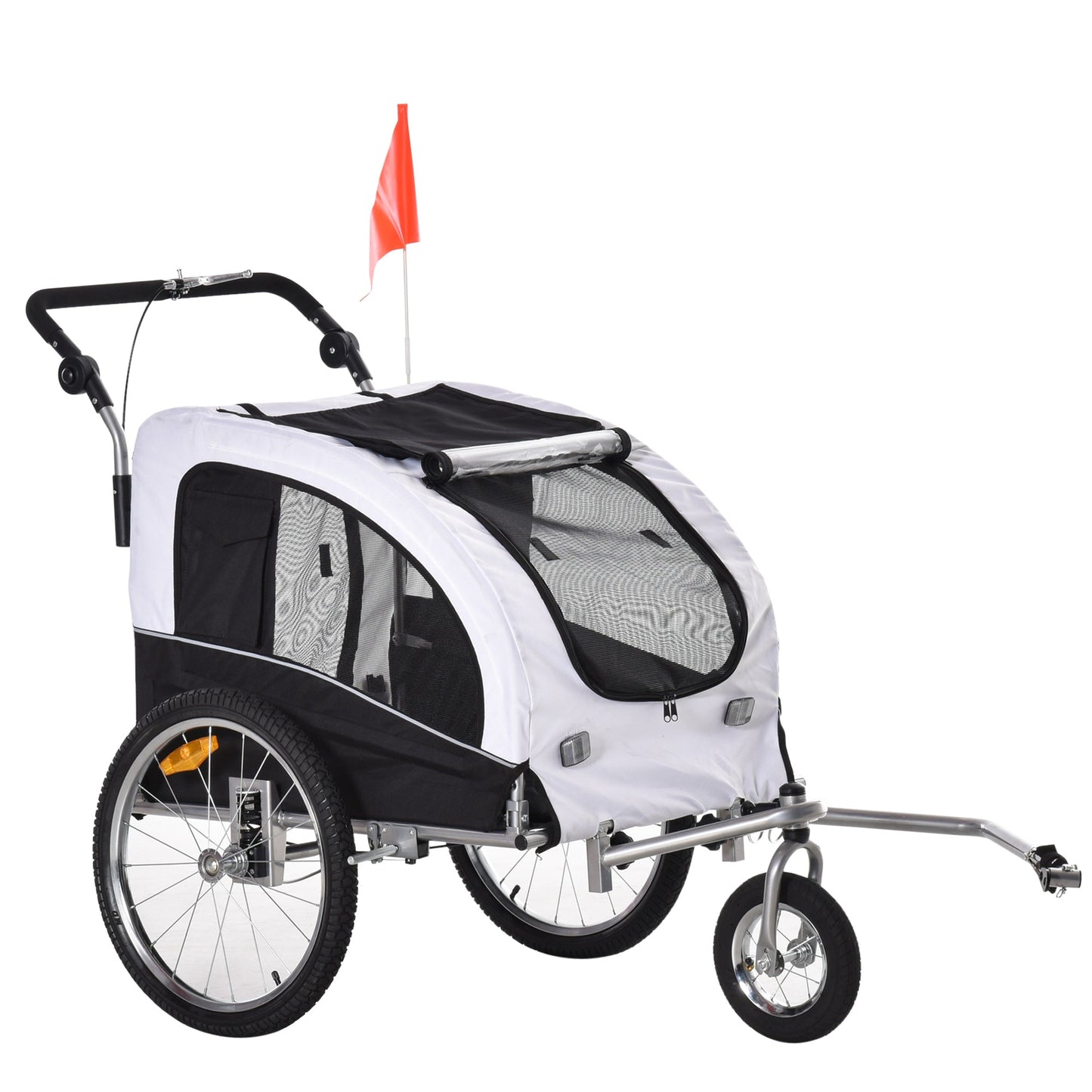 Elite II Dog Bike Trailer 2-In-1 Pet Stroller Cart Bicycle Wagon Cargo Carrier Attachment for Travel with Suspension and Storage Pockets, White Dog Bike Trailers & Strollers   at Gallery Canada