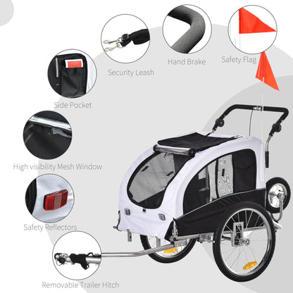 Elite II Dog Bike Trailer 2-In-1 Pet Stroller Cart Bicycle Wagon Cargo Carrier Attachment for Travel with Suspension and Storage Pockets, White Dog Bike Trailers & Strollers   at Gallery Canada