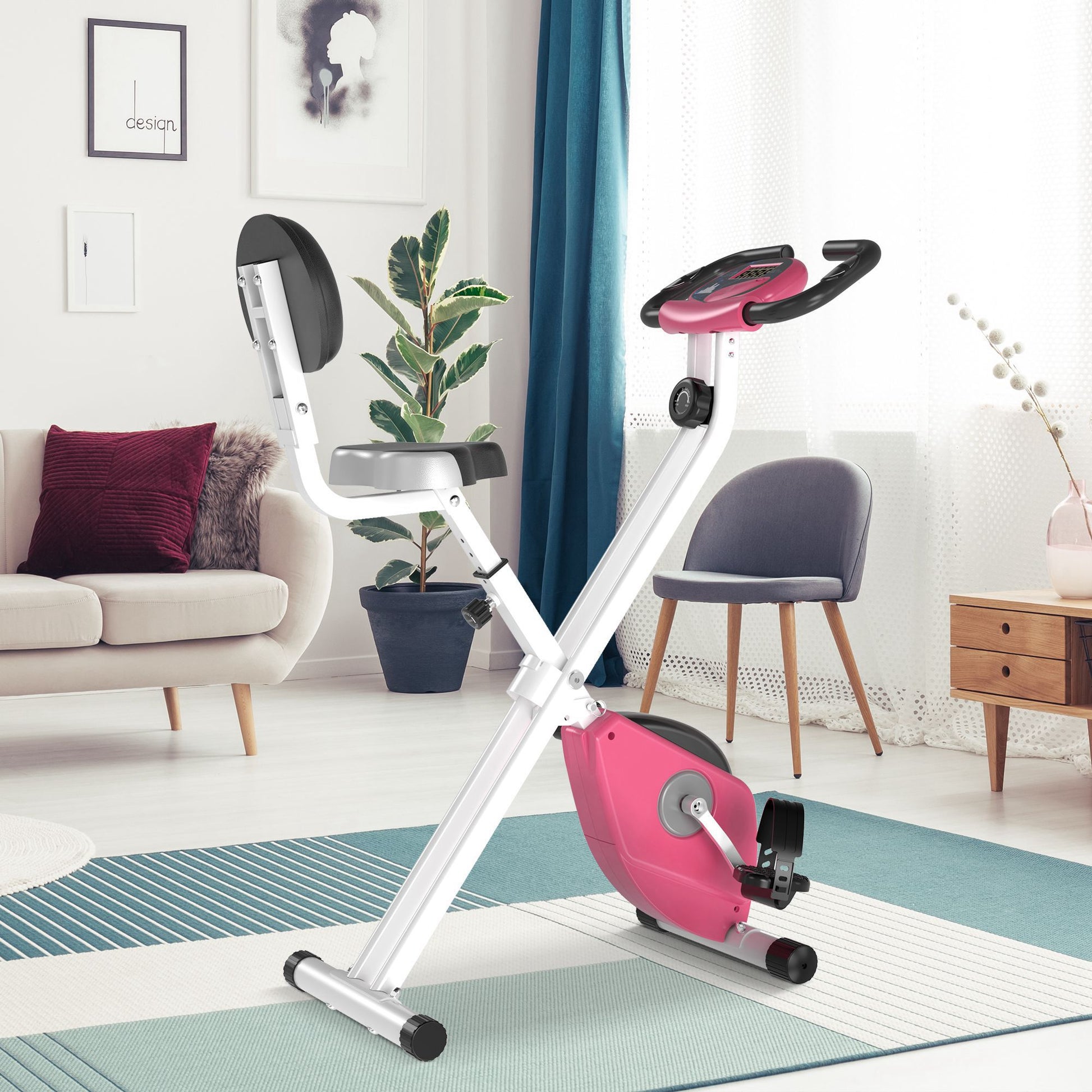 Foldable Indoor Stationary Bike with 8 Levels of Magnetic Resistance, Exercise Bike for Cardio Workout, Pink Exercise & Stationary Bikes   at Gallery Canada