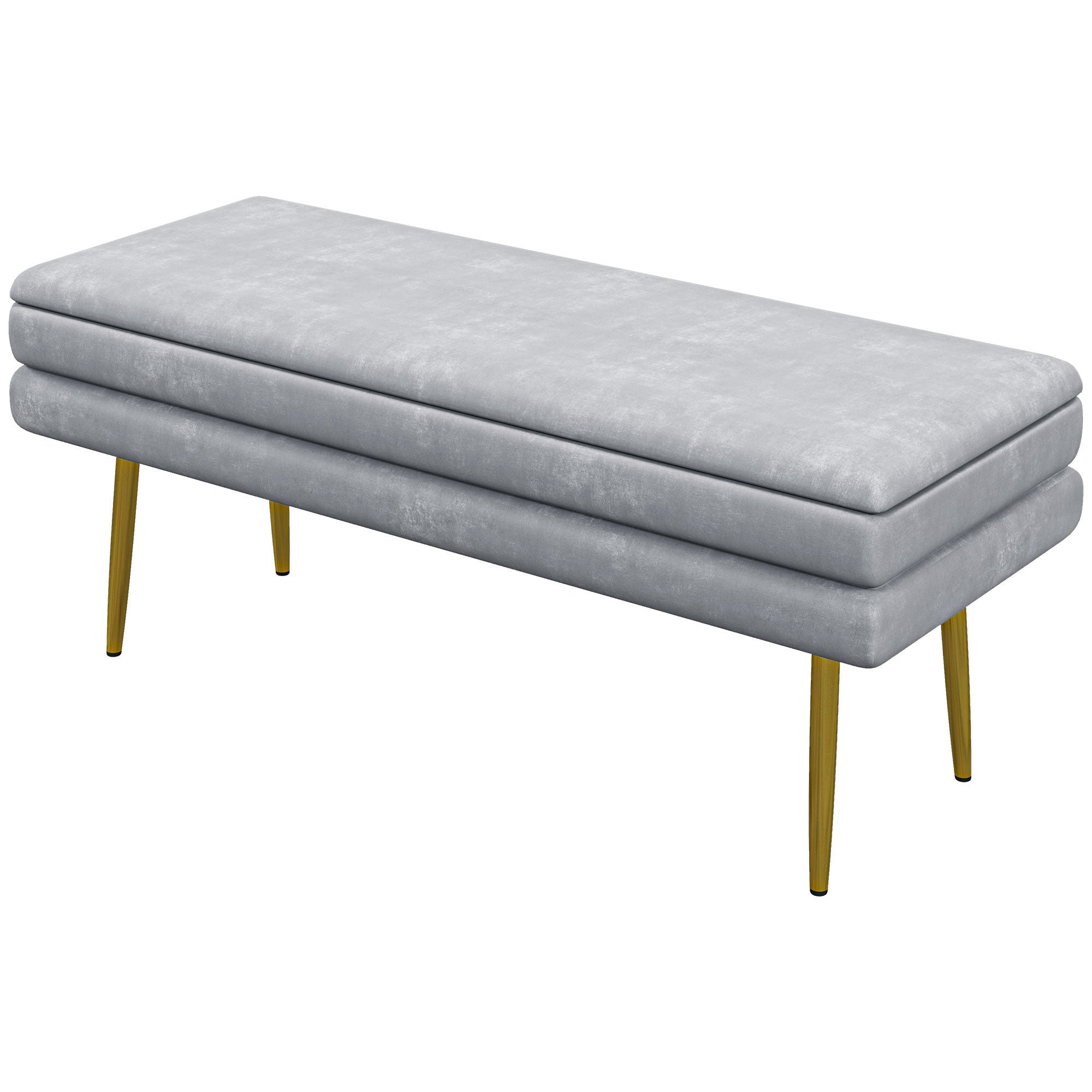 End of Bed Bench, Velvet-feel Upholstered Bench with Thick Padded Seat and Steel Legs, Modern Bedroom Bench, Dark Grey Storage Ottomans & Benches Dark Grey  at Gallery Canada