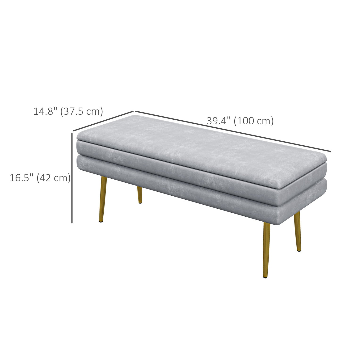 End of Bed Bench, Velvet-feel Upholstered Bench with Thick Padded Seat and Steel Legs, Modern Bedroom Bench, Dark Grey - Gallery Canada