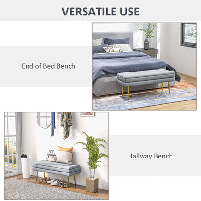 End of Bed Bench, Velvet-feel Upholstered Bench with Thick Padded Seat and Steel Legs, Modern Bedroom Bench, Dark Grey - Gallery Canada