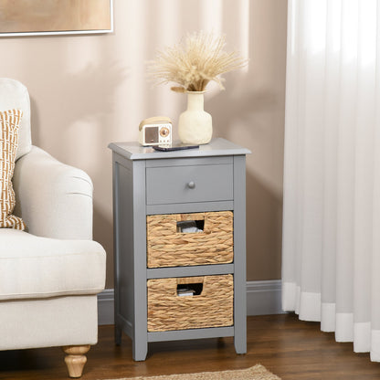 End Side Table with Removable Woven Baskets and Drawer for Living Room, Bedroom, 15.6"x11.8"x26.2", Gray Side Tables   at Gallery Canada