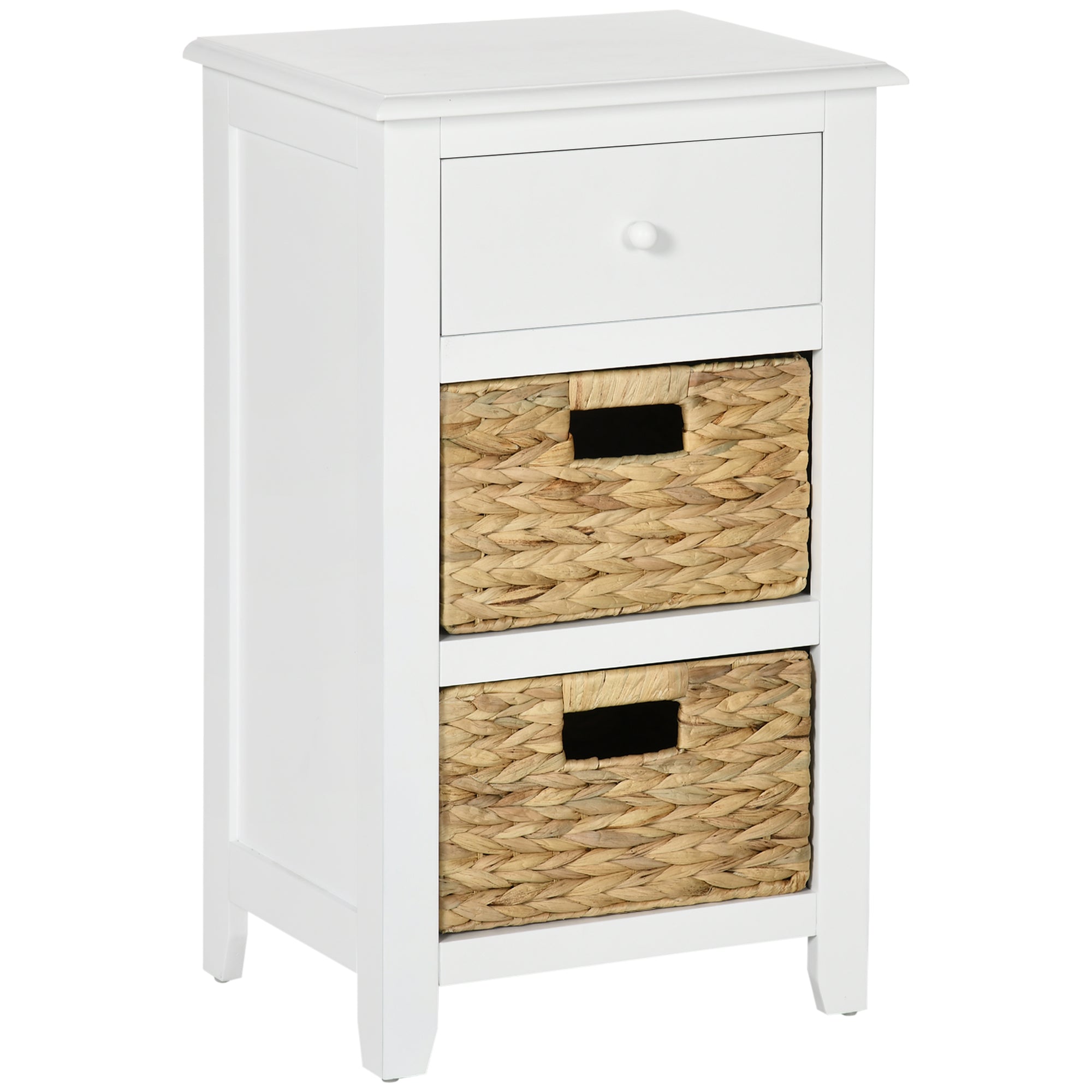 End Side Table with Removable Woven Baskets and Drawer for Living Room, Bedroom, 15.6