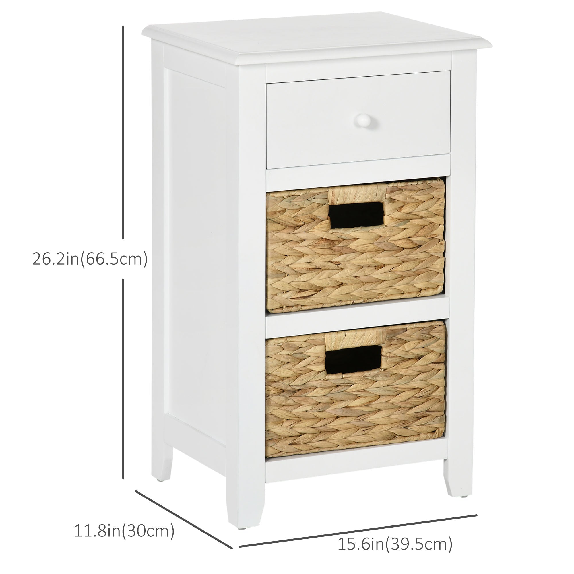 End Side Table with Removable Woven Baskets and Drawer for Living Room, Bedroom, 15.6