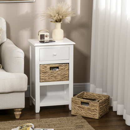 End Side Table with Removable Woven Baskets and Drawer for Living Room, Bedroom, 15.6"x11.8"x26.2", White Side Tables   at Gallery Canada