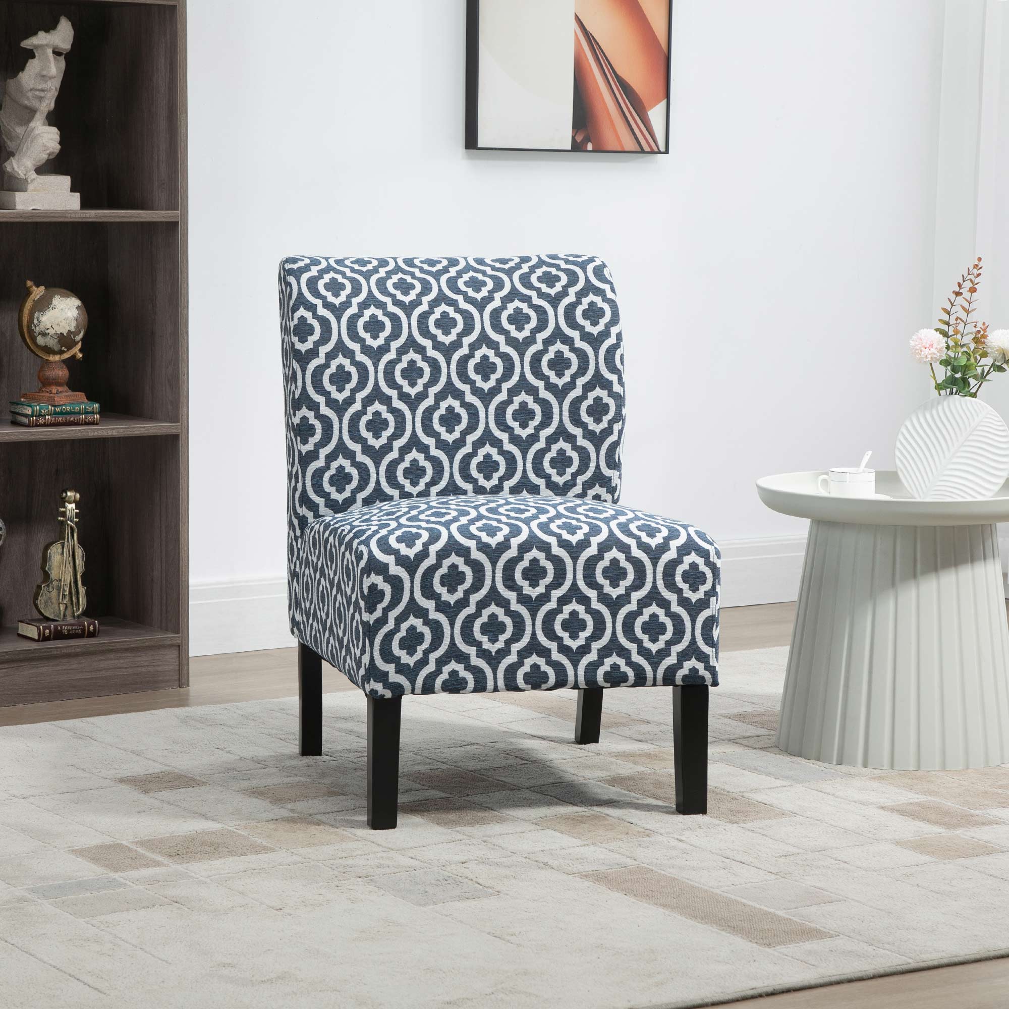 Armless Accent Chair for Bedroom, Upholstered Slipper Side Chair for Living Room with Wood Legs, Blue Accent Chairs   at Gallery Canada