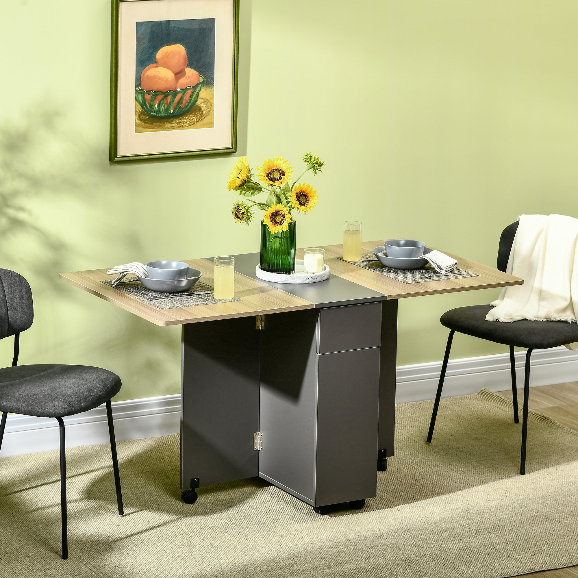 Extendable Dining Table, Drop Leaf Table with 2 Drawers and Storage Cabinet, Folding Dining Table with 6 Wheels Bar Tables & Dining Tables at Gallery Canada
