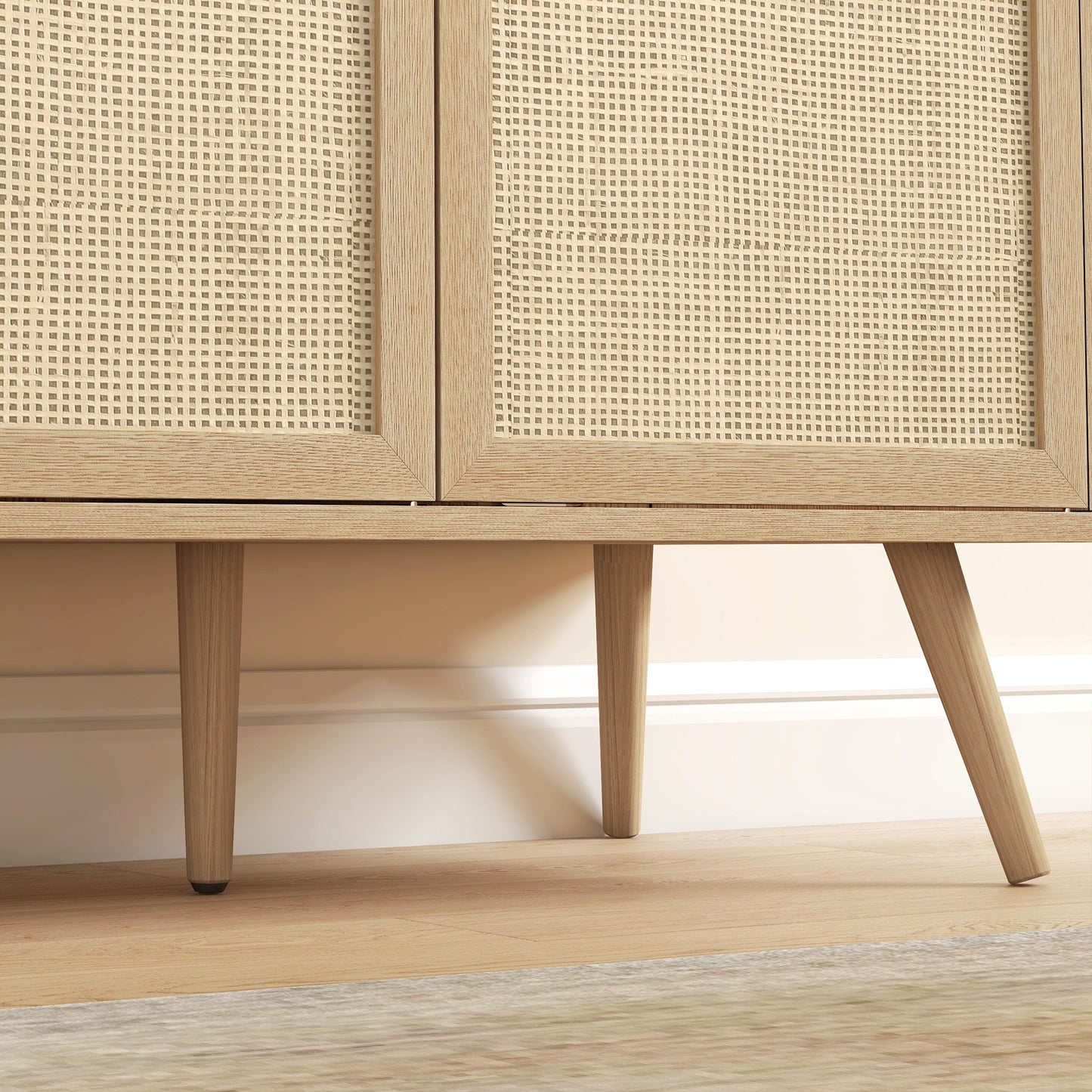 Kitchen Sideboard Cabinet, Boho Storage Cabinet with Shelves, Wood Legs, Decorative Rattan Doors, Natural Storage Cabinets   at Gallery Canada