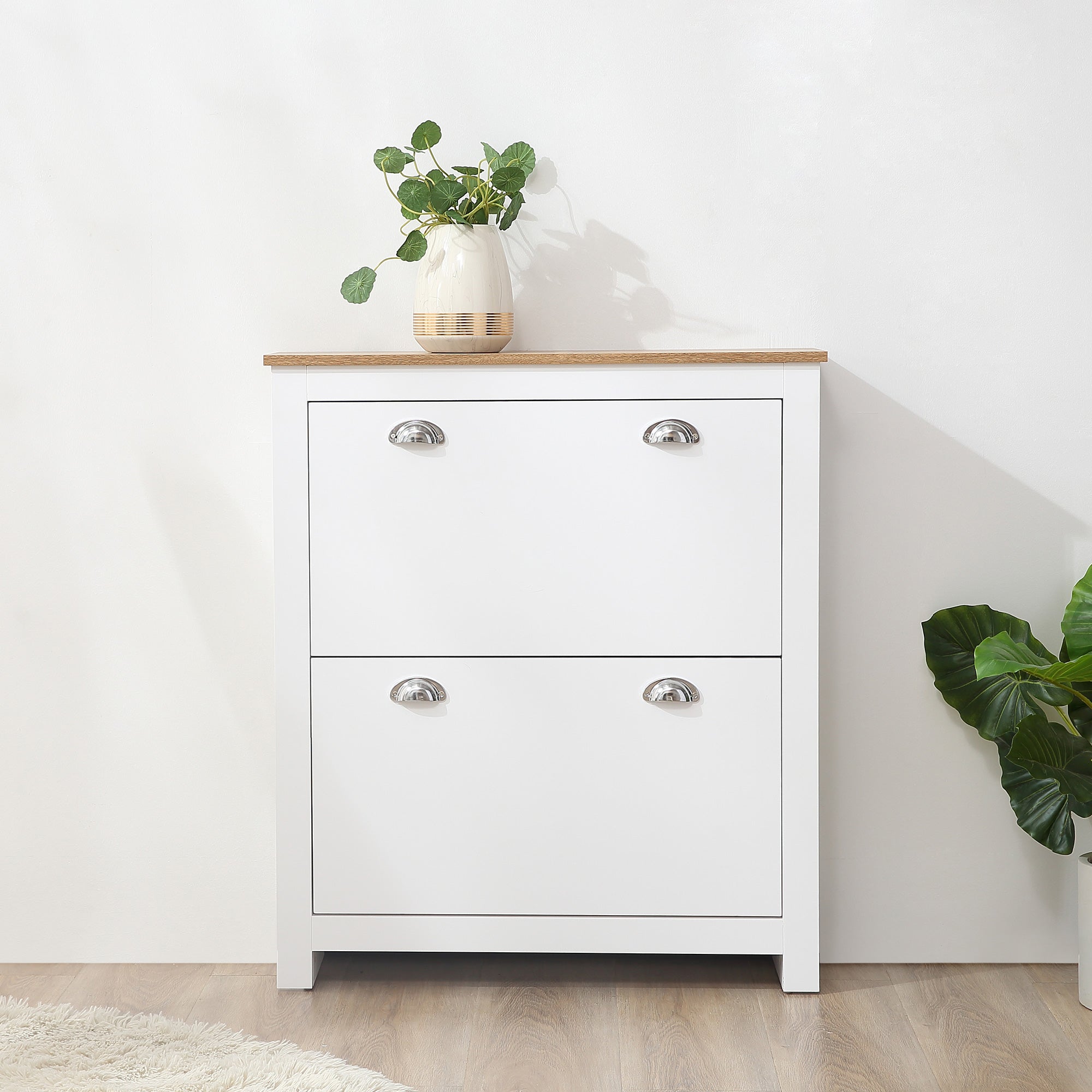 Entryway Shoe Cabinet with 2 Flip Drawers and Adjustable Shelves, 12 Pair Shoe Storage Organizer for Hallway, White Shoe Storage Cabinets & Racks   at Gallery Canada