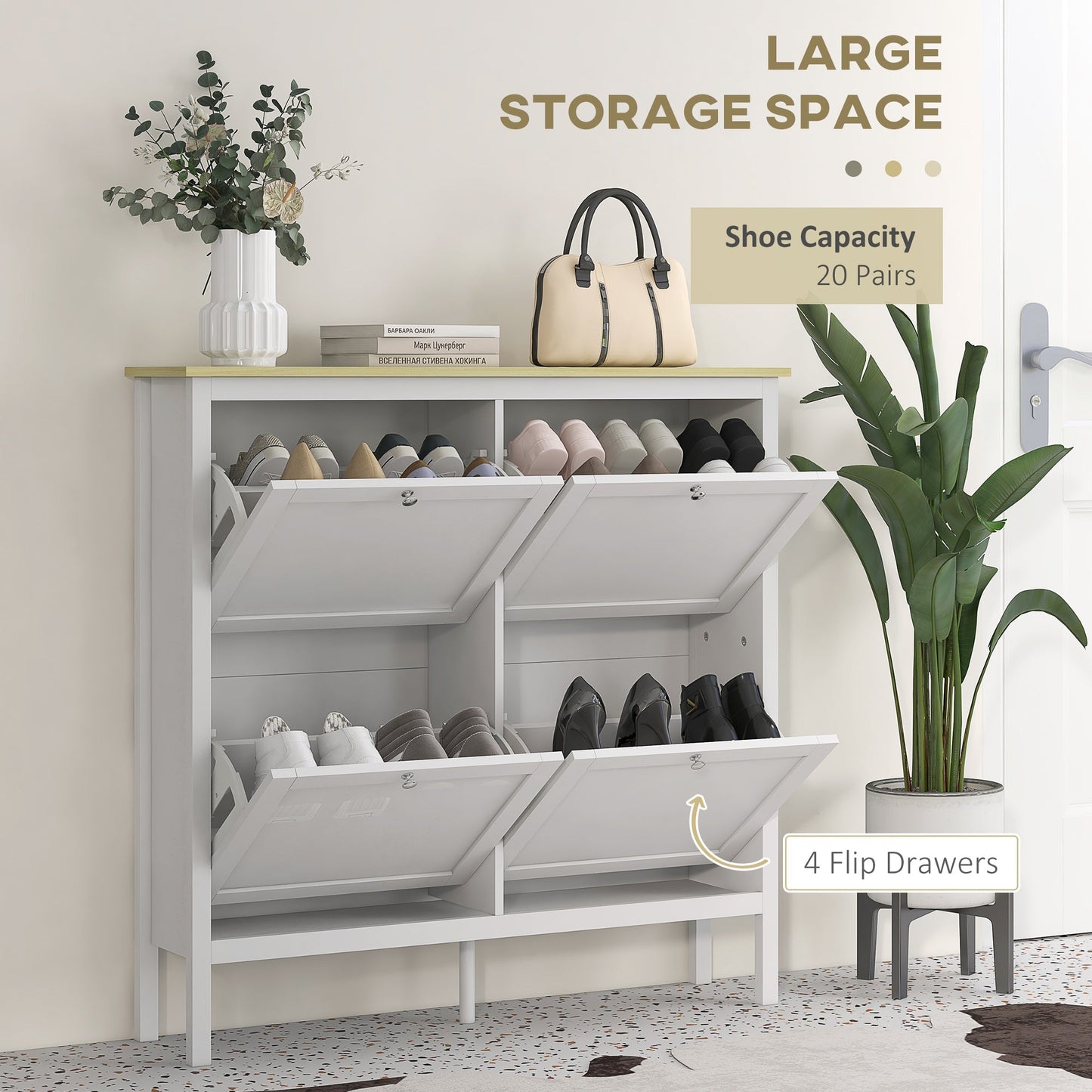 Entryway Shoe Storage Cabinet with 4 Flip Drawers, Adjustable Shelves, Narrow Shoe Cabinet for 20 Pairs of Shoes, White Shoe Storage Cabinets & Racks   at Gallery Canada