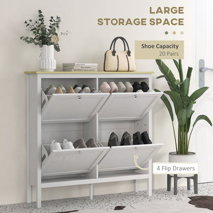 Entryway Shoe Storage Cabinet with 4 Flip Drawers, Adjustable Shelves, Narrow Shoe Cabinet for 20 Pairs of Shoes, White Shoe Storage Cabinets & Racks   at Gallery Canada