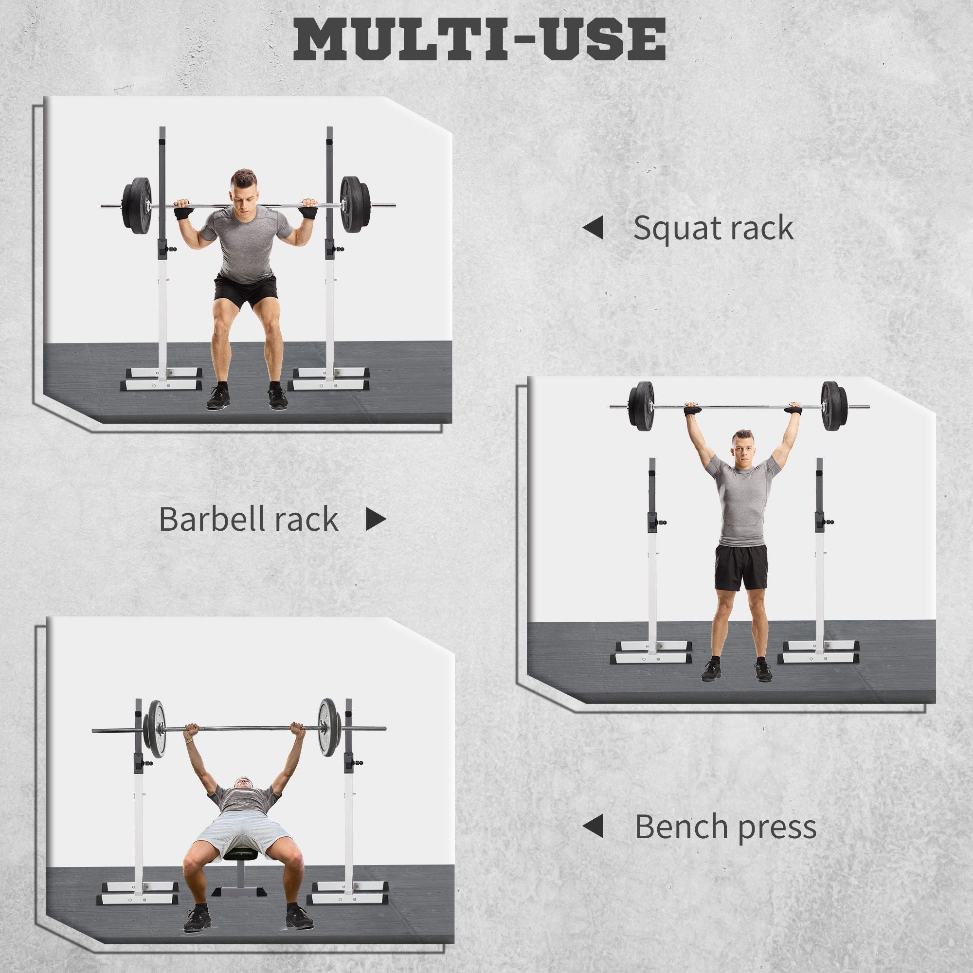 Adjustable Barbell Rack Stable Power Squat Stand Portable 2 Bars Barbell Holder Weight Rack, Black and White Power Towers at Gallery Canada