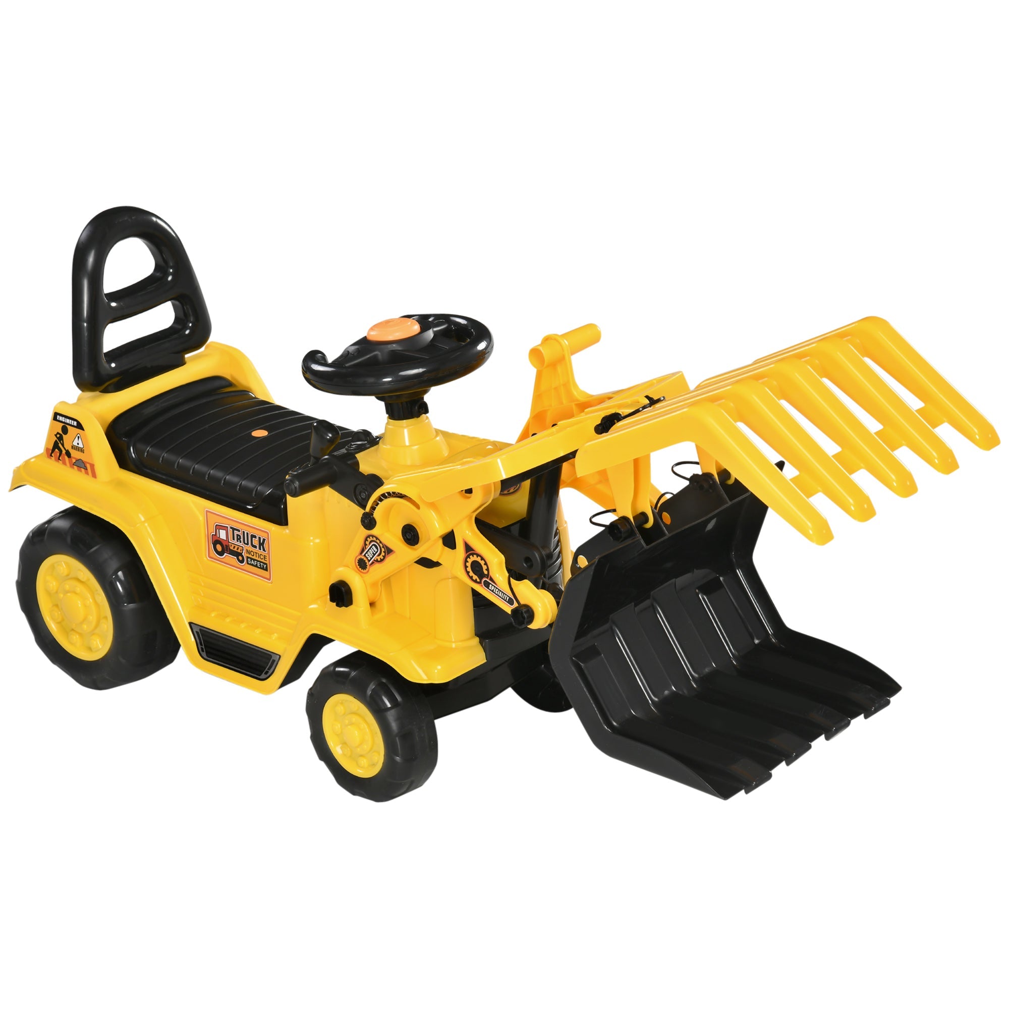 Ride On Excavator Toy No Power Digger with Realistic Sound Grabber Storage, for 3-4 Years Old, 32.7