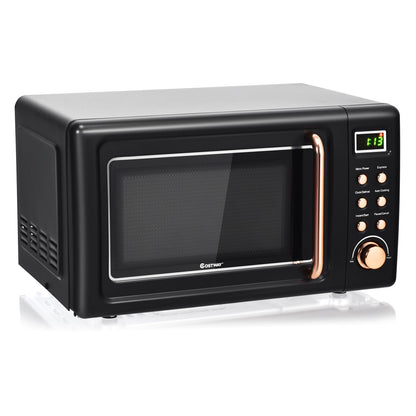 700W Retro Countertop Microwave Oven with 5 Micro Power and Auto Cooking Function, Golden - Gallery Canada