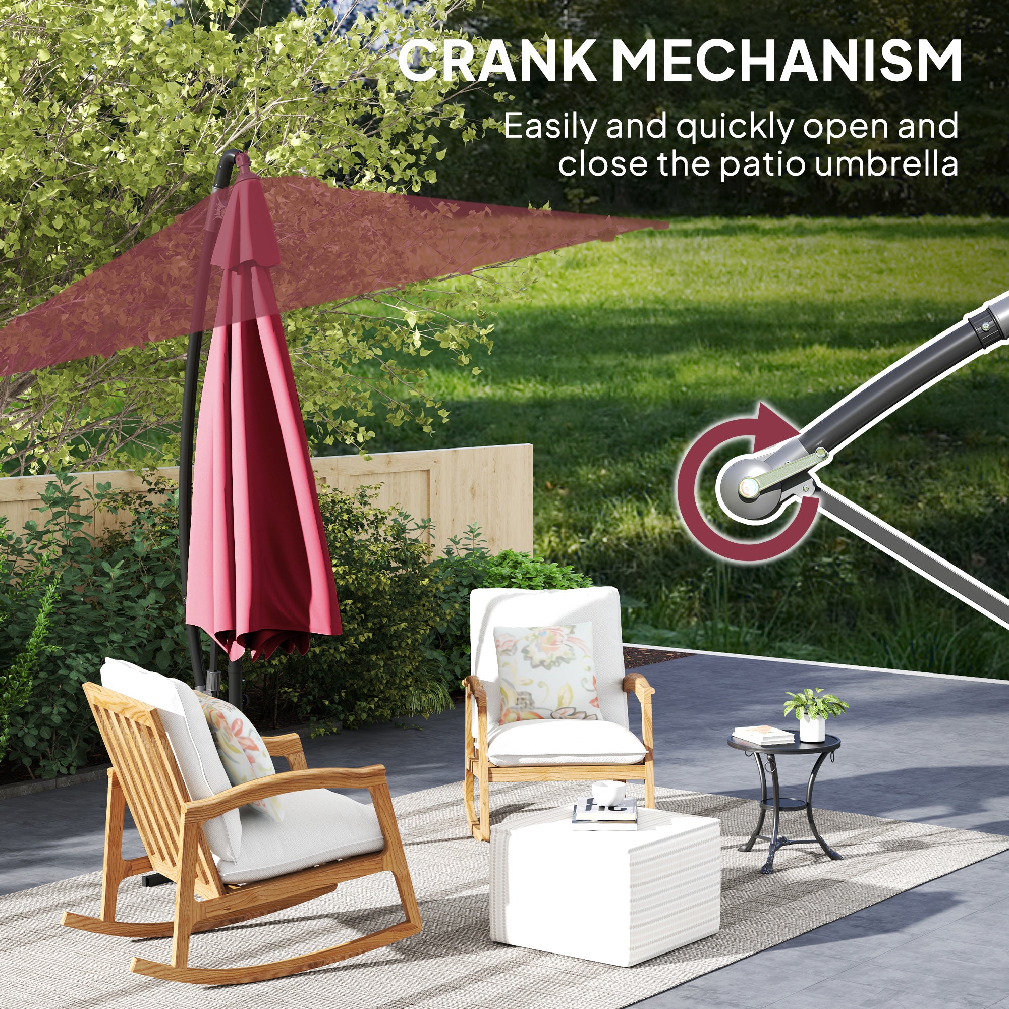 9.5' Cantilever Umbrella with Wind Protection Strap and Cover, Hanging Umbrella with Crank and Cross Base, UPF 50+, Red Offset Cantilever Umbrellas at Gallery Canada