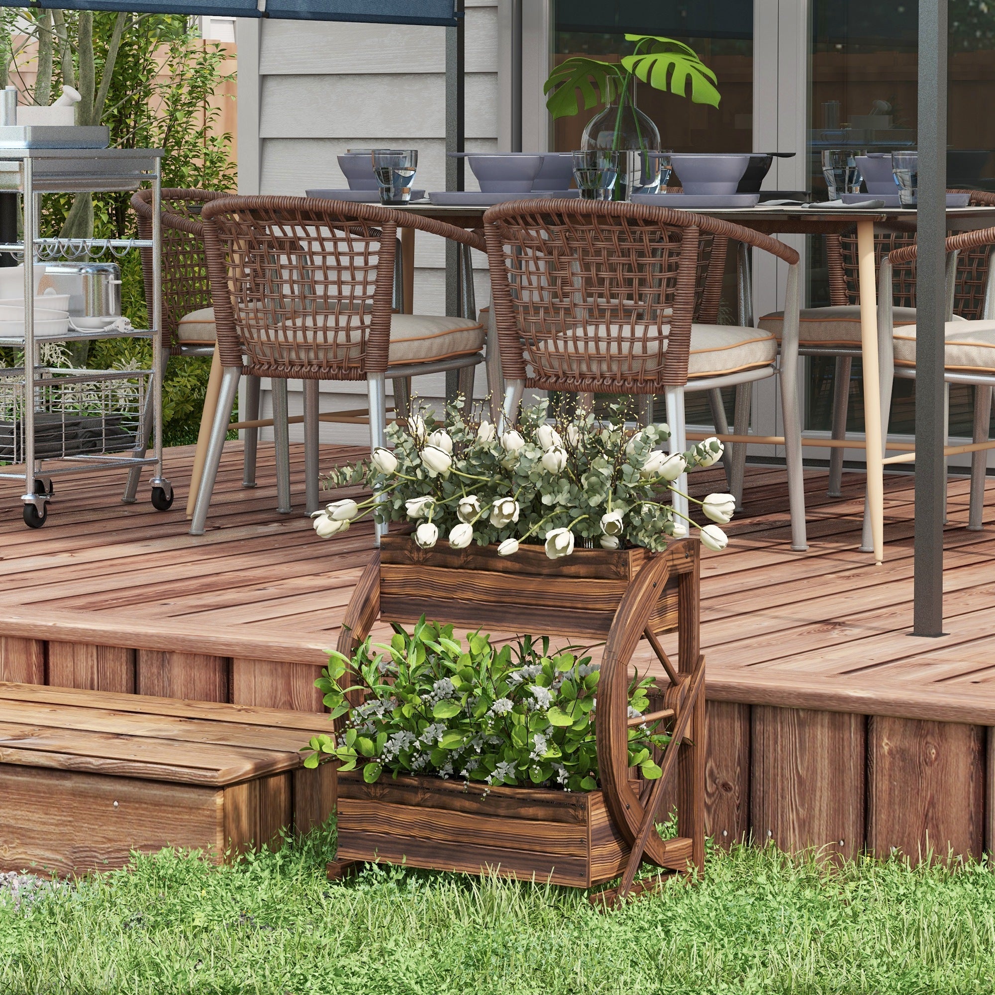 Wooden Wagon Planter Box, 2-Tier Raised Garden Bed, for Vegetables Flowers Herbs Wooden Planter Boxes   at Gallery Canada