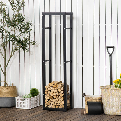 Firewood Rack Outdoor, Log Holder Fireplace Storage Rack with Handles and 220 lbs. Weight Capacity, 15.7" x 9.8" x 59.1", Black Firewood Racks   at Gallery Canada