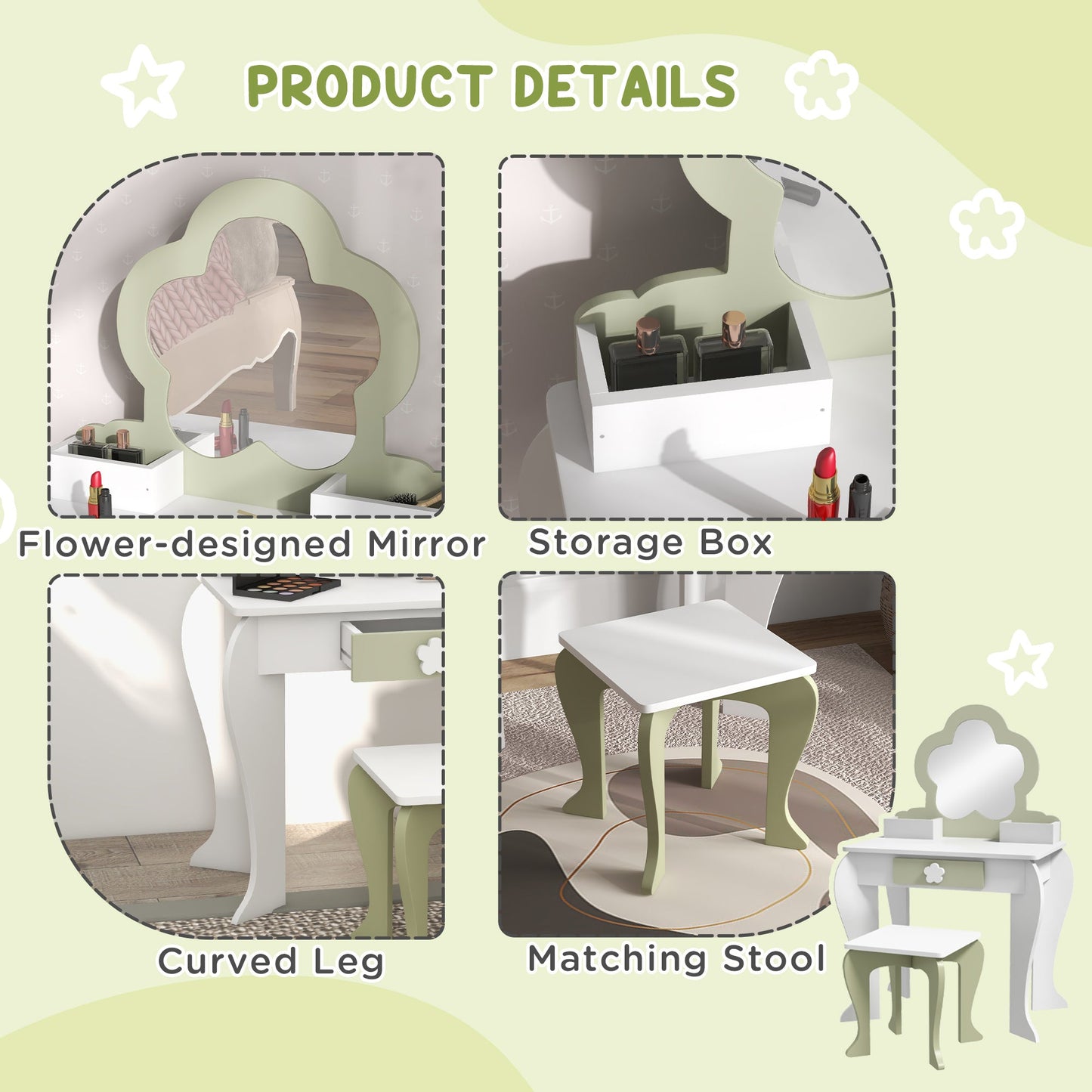 Kids Makeup Vanity Set with Stool, Mirror, Drawer, Storage Boxes, White Toy Vanity   at Gallery Canada