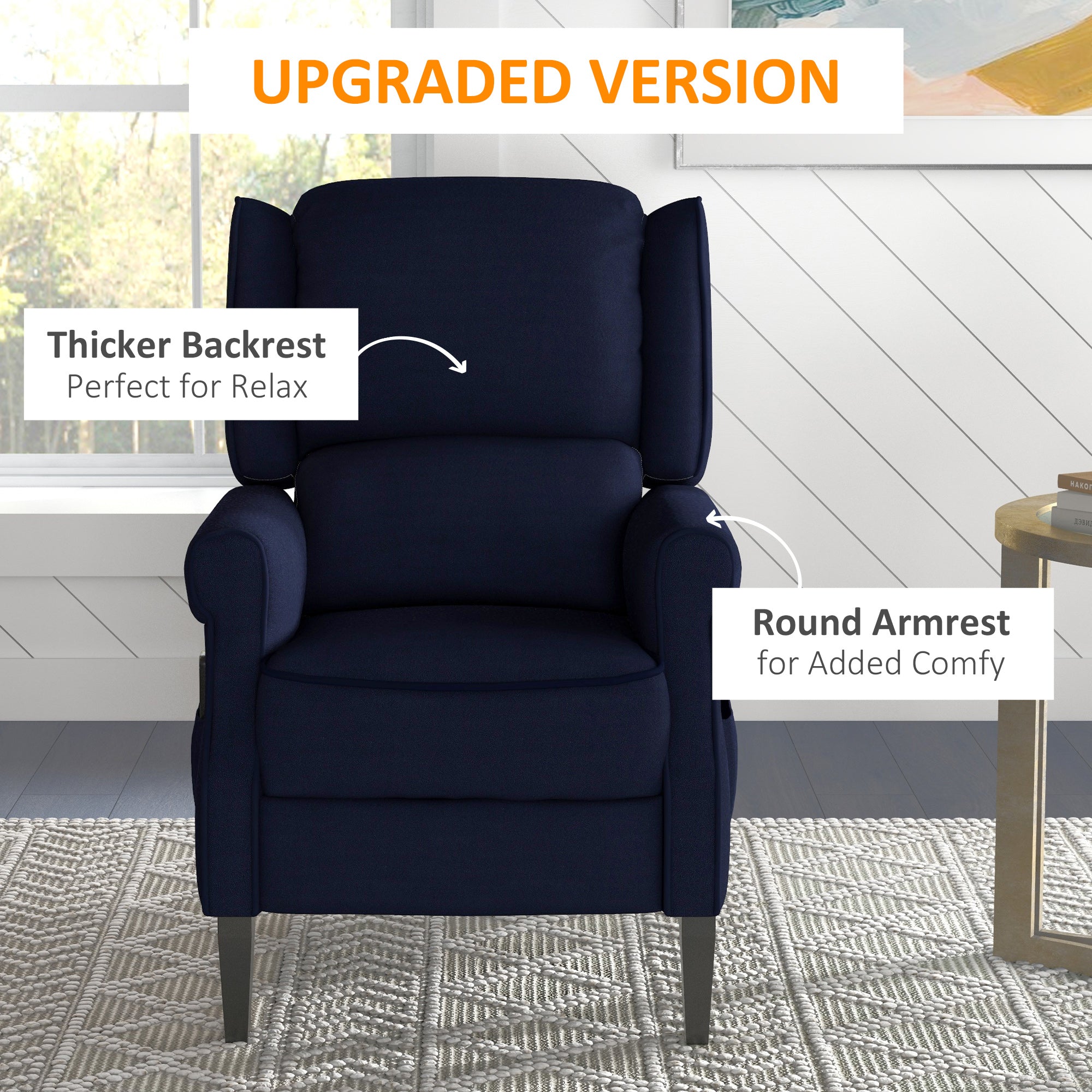 Push Back Recliner Chair, Vibration Massage Recliner for Living Room with Extendable Footrest, Remote, Pocket, Blue Single Sofas at Gallery Canada