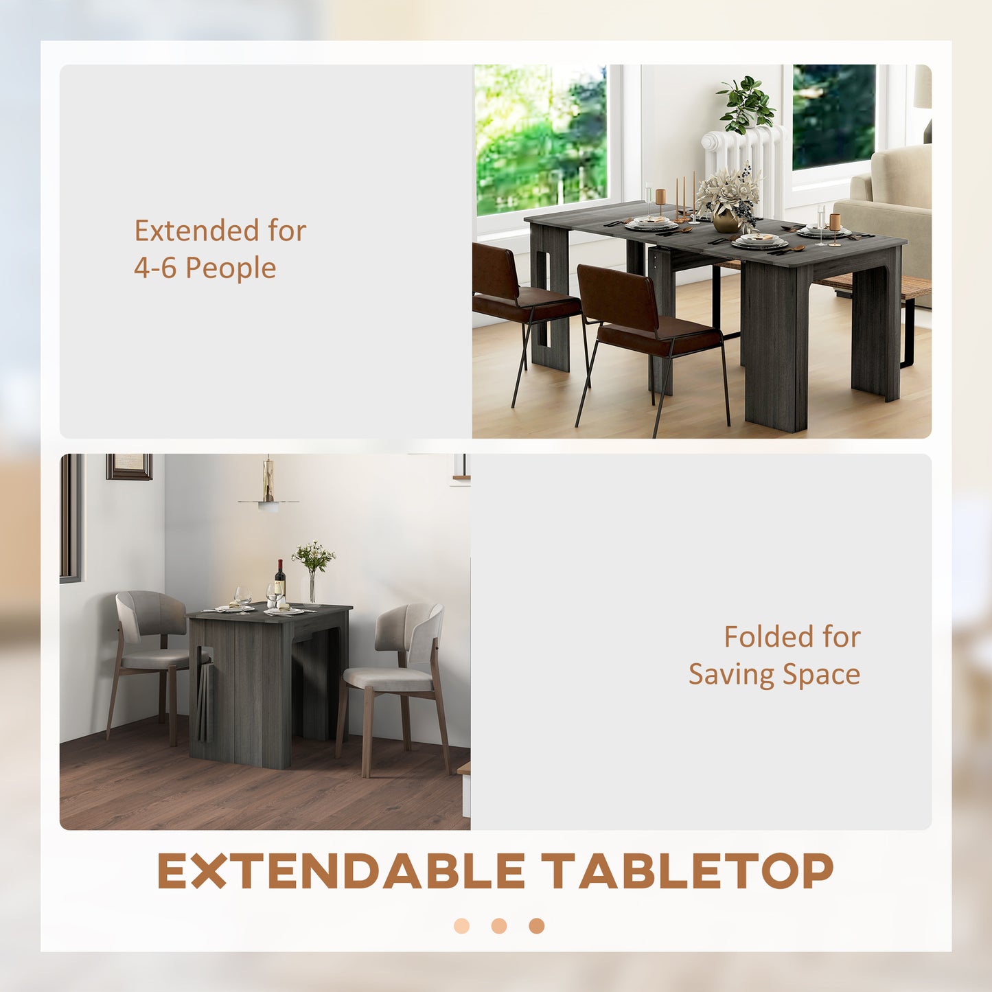 Foldable Table, Extendable Dining Table, Kitchen Table for Small Spaces, Seats up to 6 People, Grey Dining Tables   at Gallery Canada