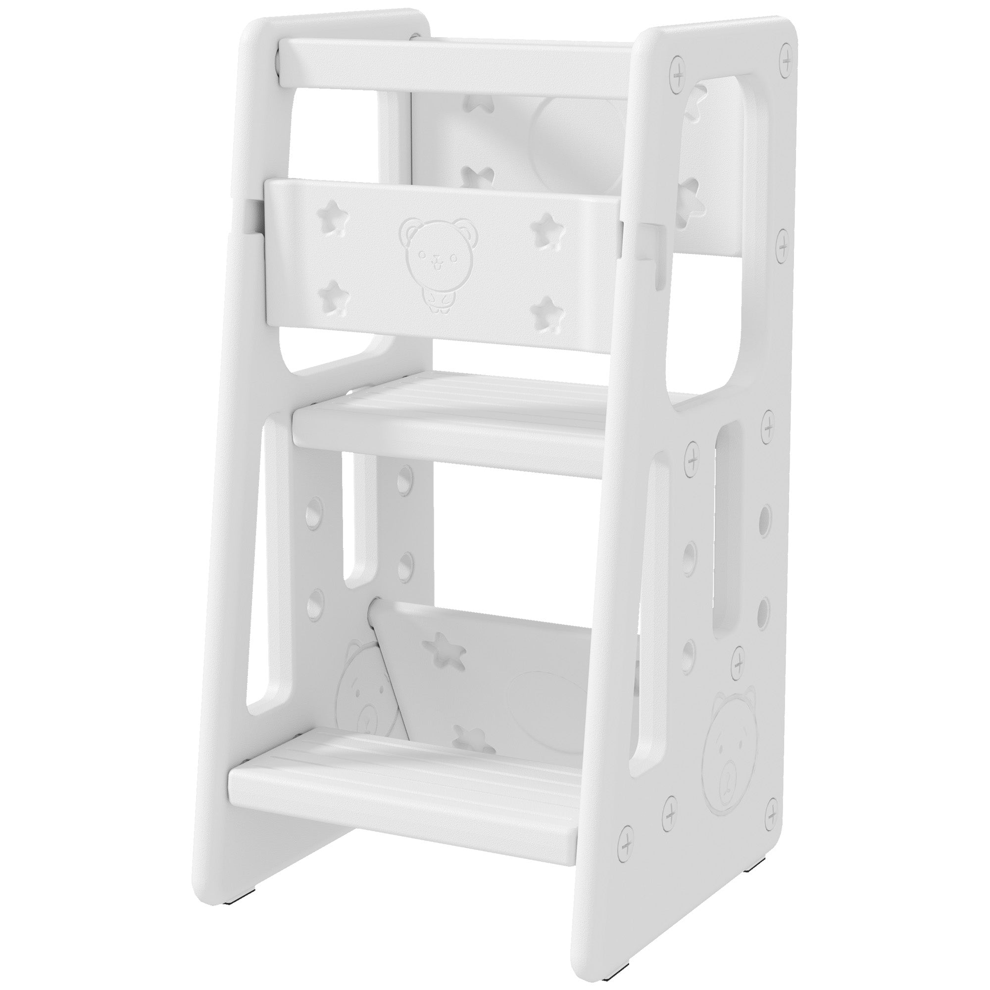 Toddler Kitchen Helper 2 Step Stool with Adjustable Height Platform and Safety Rail, White Toddler & Kids Step Stools at Gallery Canada
