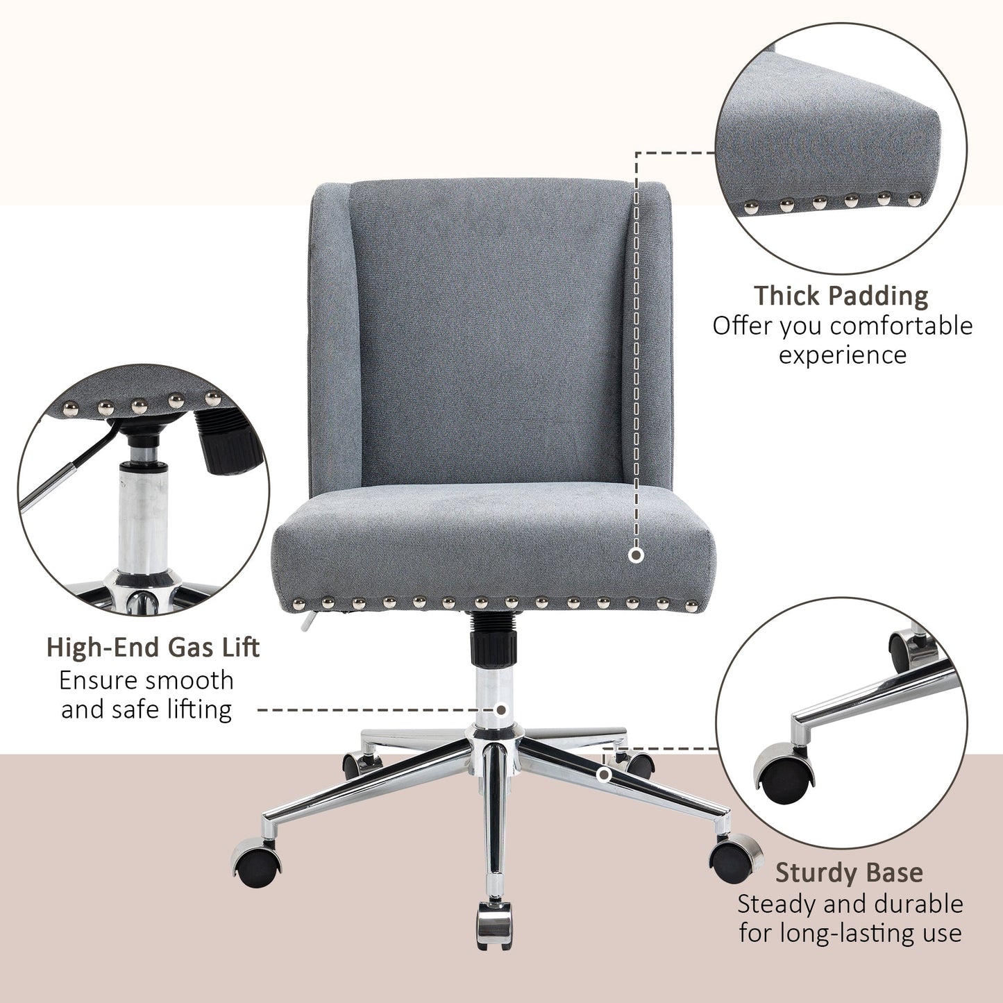 Ergonomic Computer Office Chair Task Desk 360° Swivel Modern Mid Back Rocking Chair for Home Study Bedroom, Adjustable Height Grey Task Chairs   at Gallery Canada