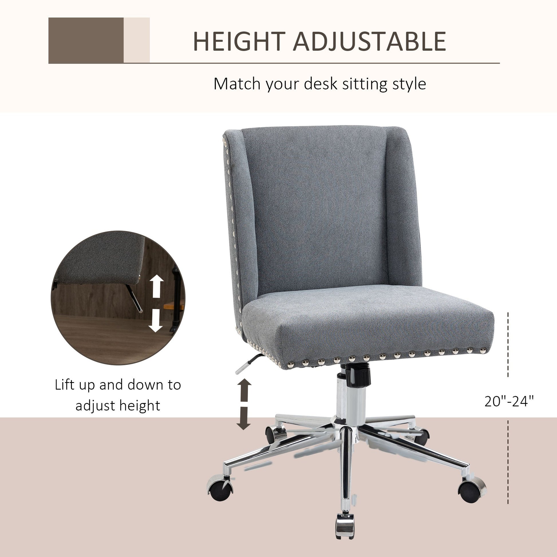 Ergonomic Computer Office Chair Task Desk 360° Swivel Modern Mid Back Rocking Chair for Home Study Bedroom, Adjustable Height Grey Task Chairs   at Gallery Canada