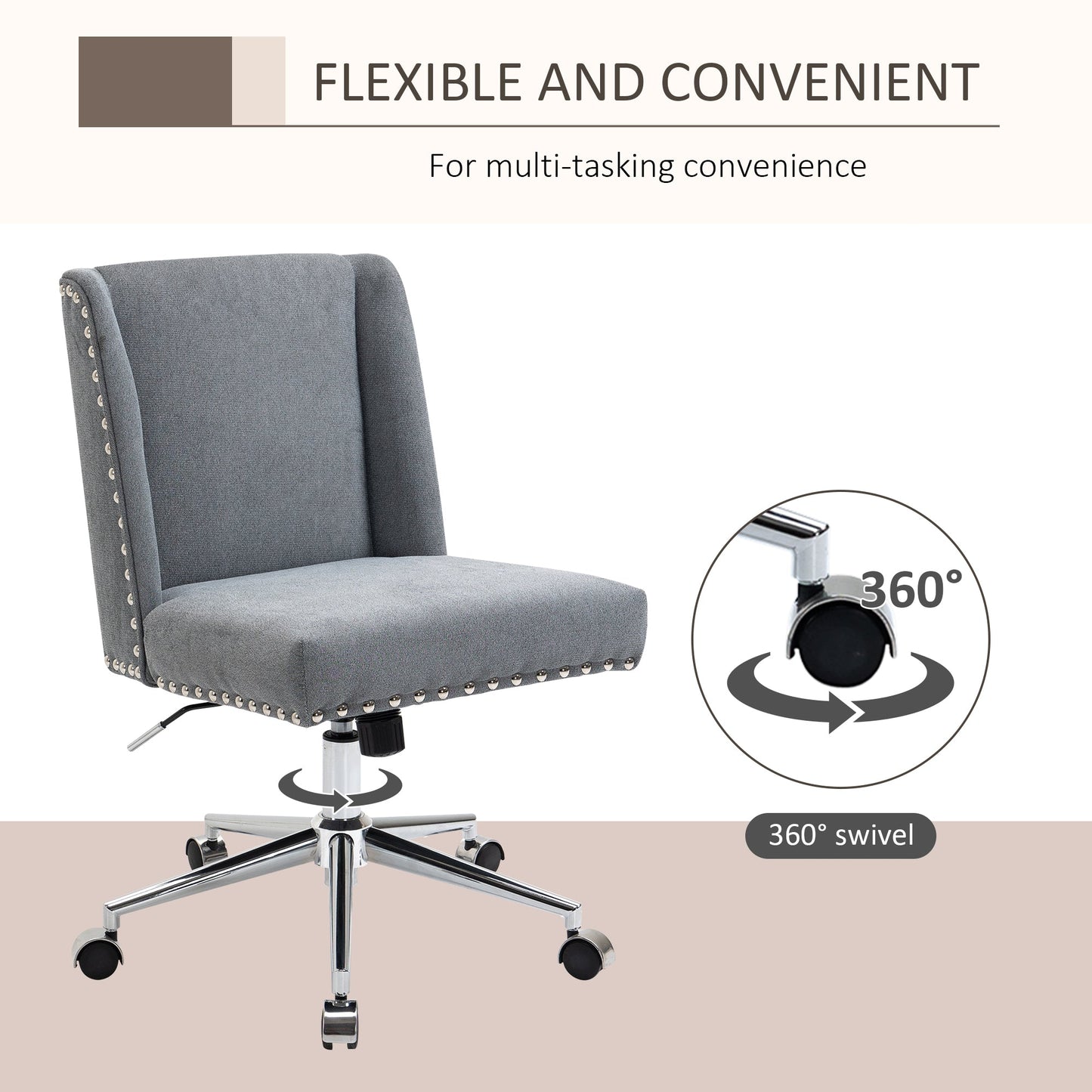 Ergonomic Computer Office Chair Task Desk 360° Swivel Modern Mid Back Rocking Chair for Home Study Bedroom, Adjustable Height Grey Task Chairs   at Gallery Canada