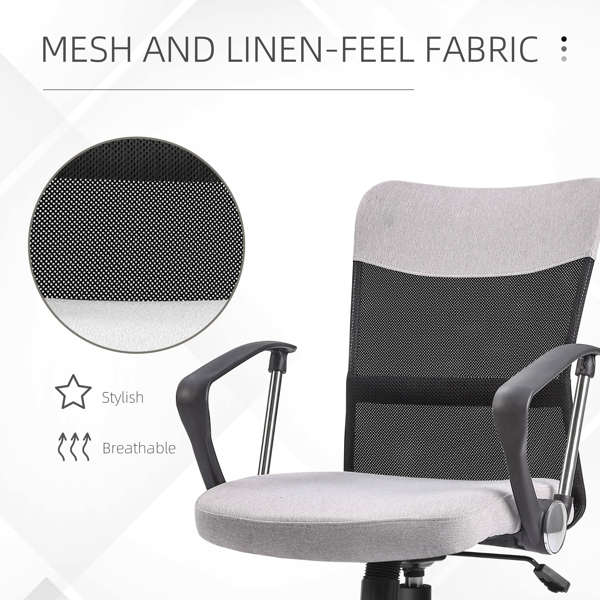 Ergonomic Office Chair, Mid Back Mesh Chair with Armrests, Adjustable Height, Grey and Black Executive & Manager Chairs   at Gallery Canada