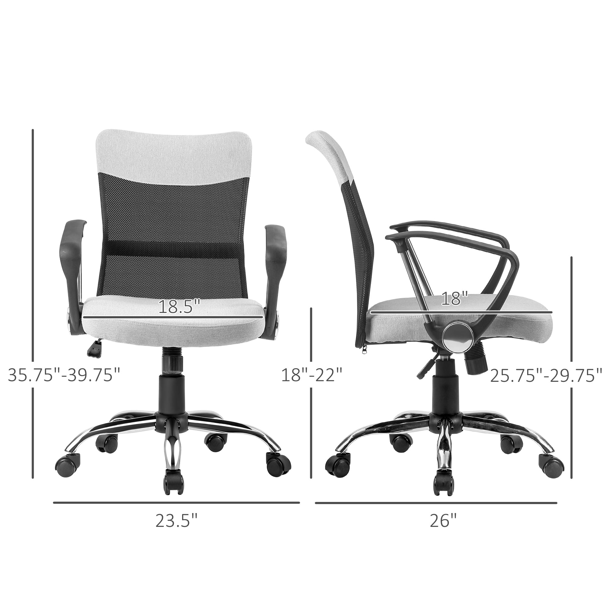 Ergonomic Office Chair, Mid Back Mesh Chair with Armrests, Adjustable Height, Grey and Black Executive & Manager Chairs   at Gallery Canada