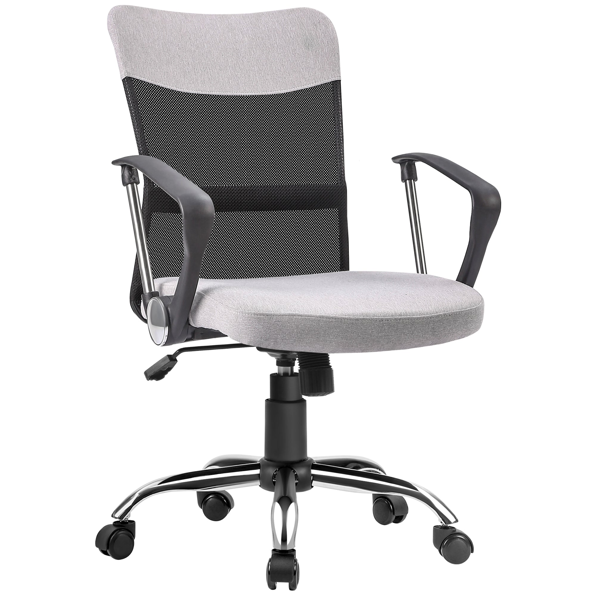 Ergonomic Office Chair, Mid Back Mesh Chair with Armrests, Adjustable Height, Grey and Black Executive & Manager Chairs Multi Colour  at Gallery Canada