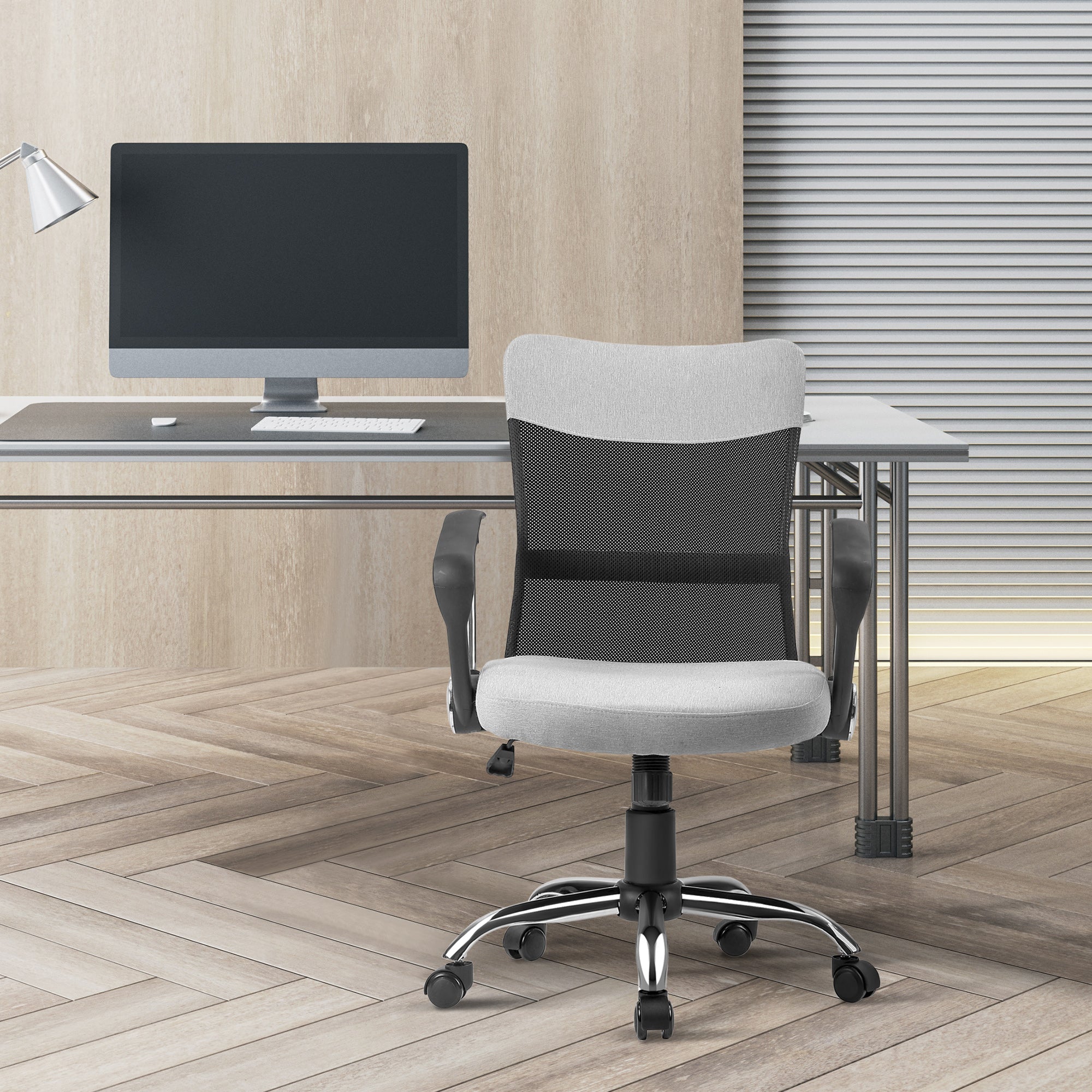 Ergonomic Office Chair, Mid Back Mesh Chair with Armrests, Adjustable Height, Grey and Black Executive & Manager Chairs   at Gallery Canada