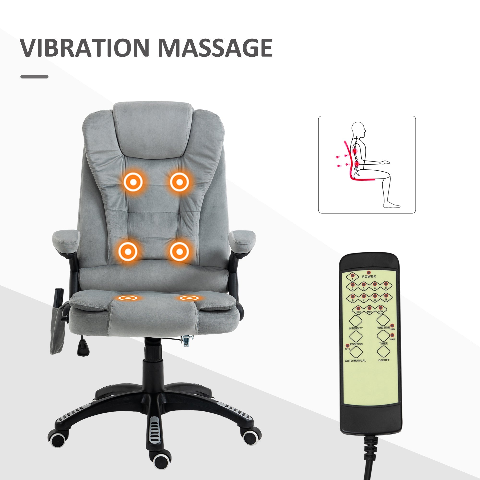 Ergonomic Vibrating Massage Office Chair High Back Executive Chair with 6 Point Reclining Backrest Padded Armrest Grey Massage Chairs   at Gallery Canada