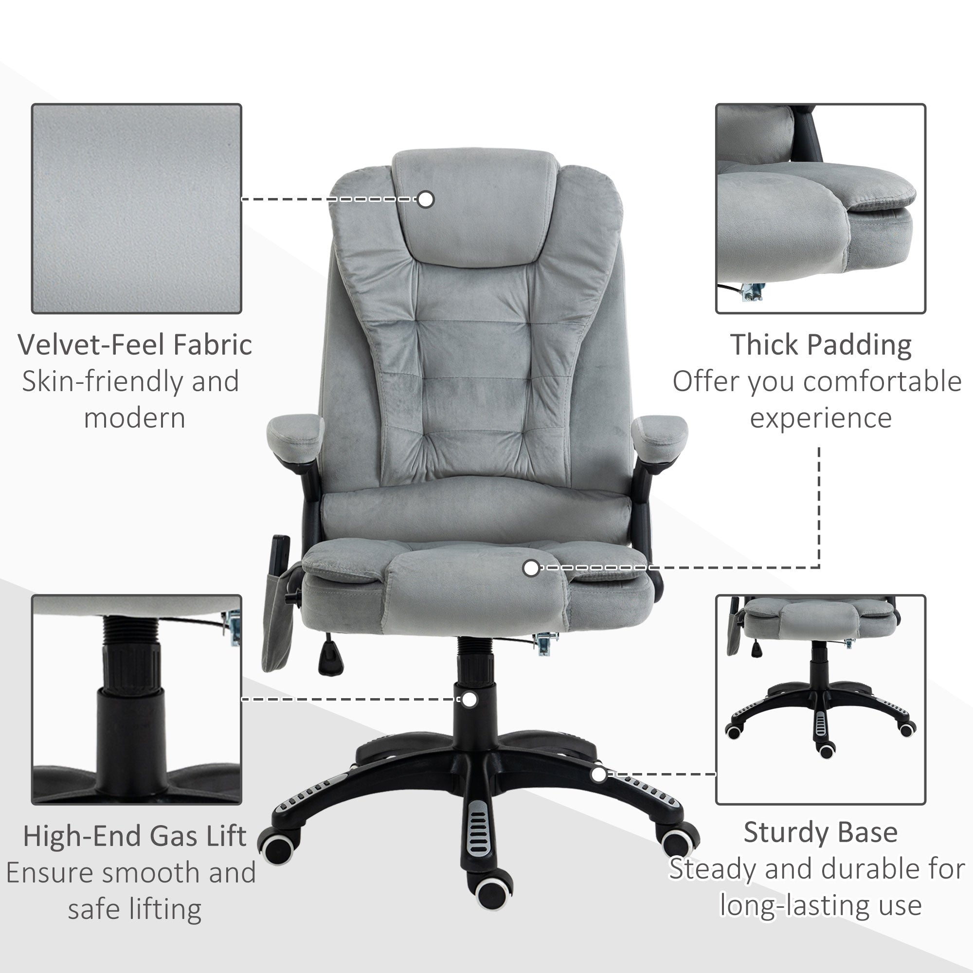 Ergonomic Vibrating Massage Office Chair High Back Executive Chair with 6 Point Reclining Backrest Padded Armrest Grey Massage Chairs   at Gallery Canada