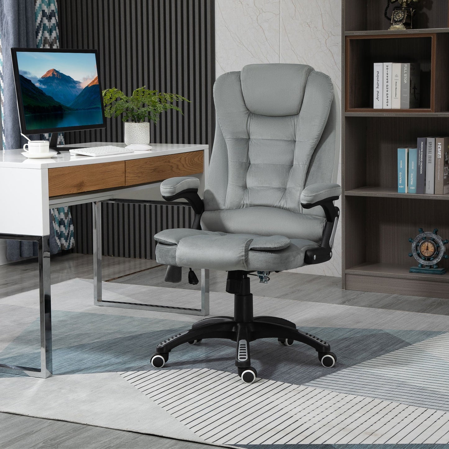 Ergonomic Vibrating Massage Office Chair High Back Executive Chair with 6 Point Reclining Backrest Padded Armrest Grey Massage Chairs   at Gallery Canada