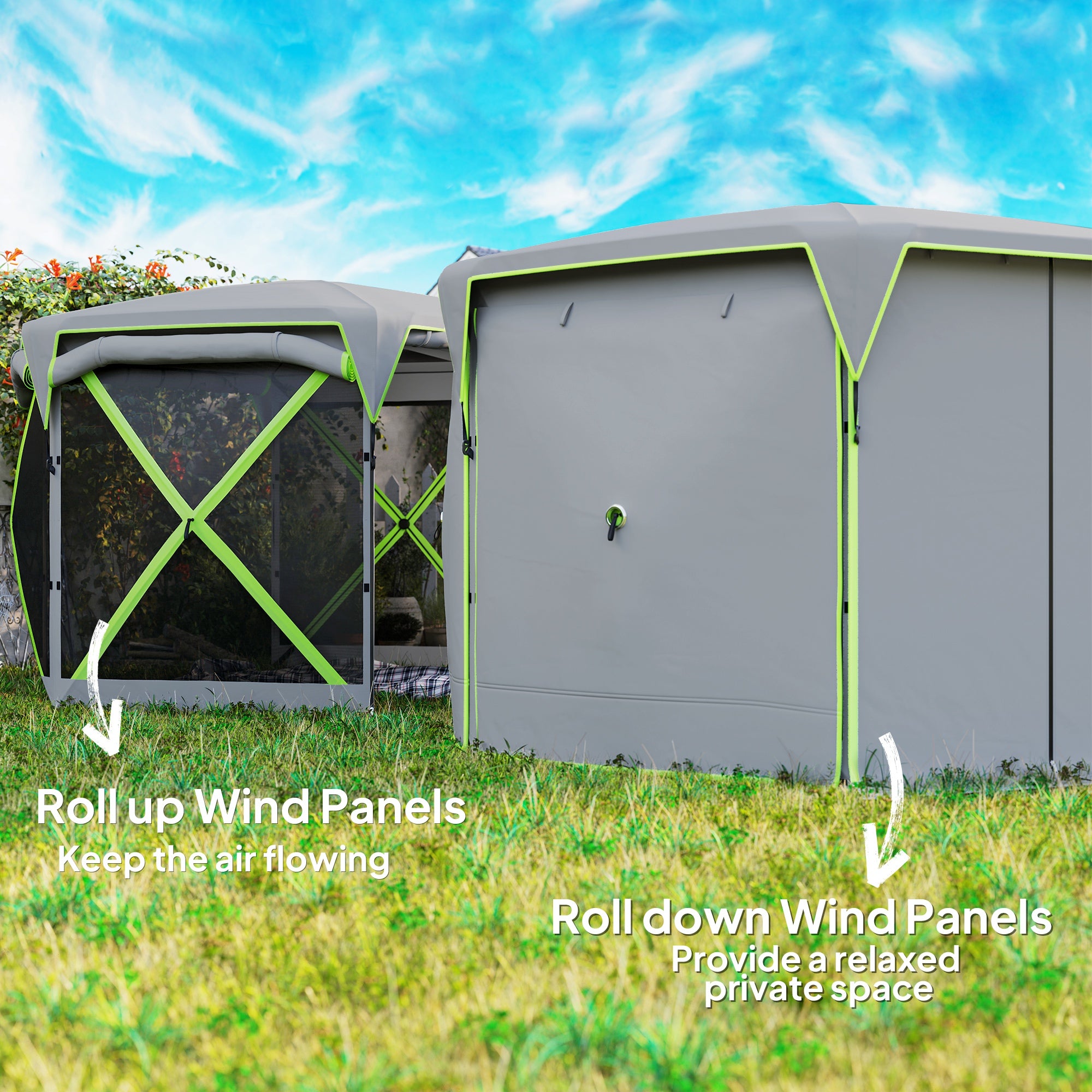 11 x 11ft Pop Up Camping Gazebo, Screen Tent House with Removable Roof Cover, Roll-up Wind Panels for Camping, Backyard Camping Tents at Gallery Canada