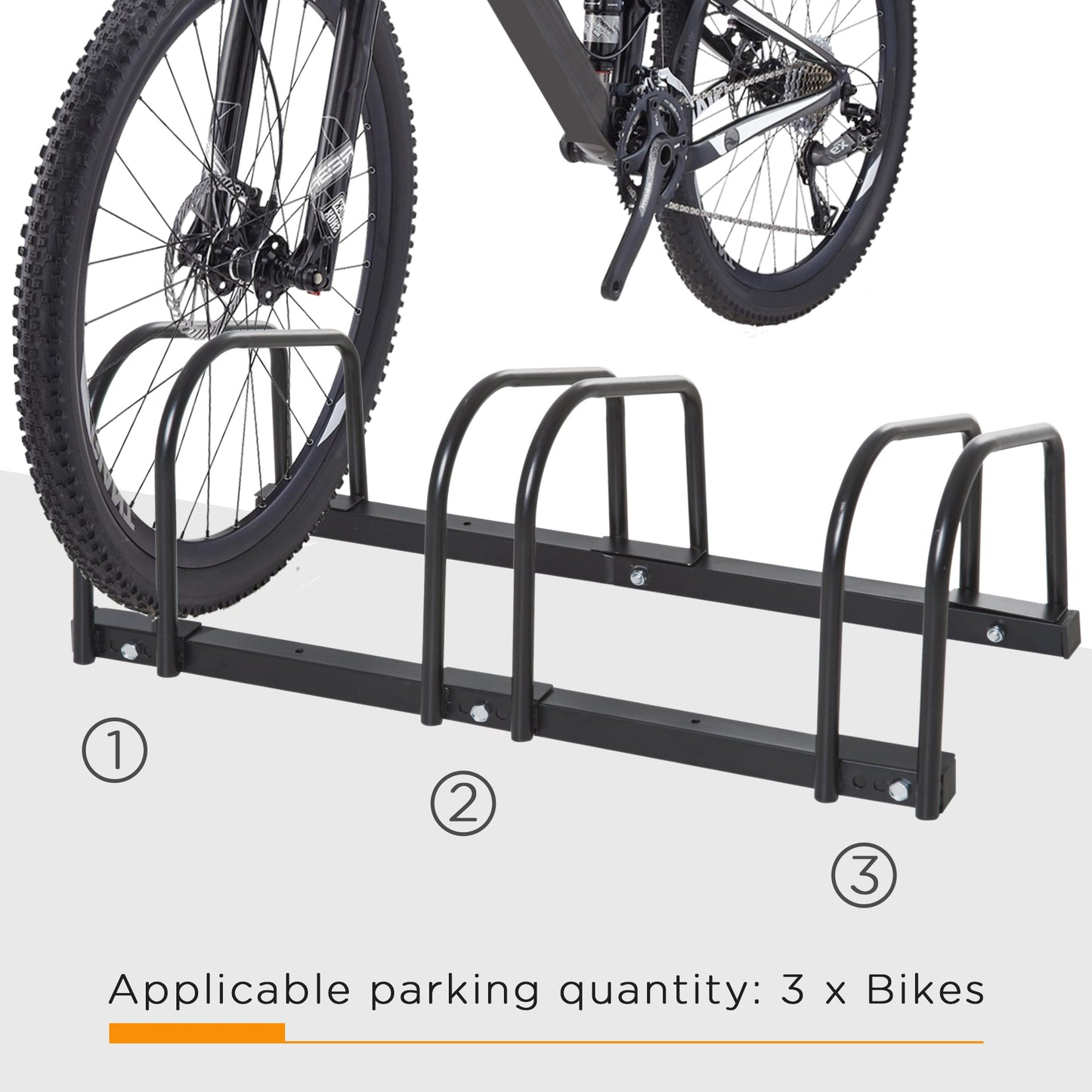 3-Bike Bicycle Floor Parking Rack Cycling Storage Stand Ground Mount Garage Organizer for Indoor and Outdoor Use Black - Gallery Canada