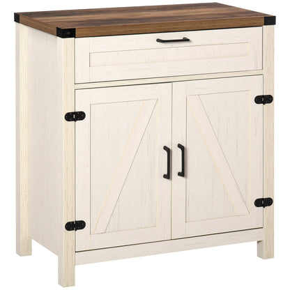 Sideboard Buffet Cabinet, Farmhouse Kitchen Storage Cabinet with 2 Rustic Barn Doors and Drawer, White Bar Cabinets   at Gallery Canada